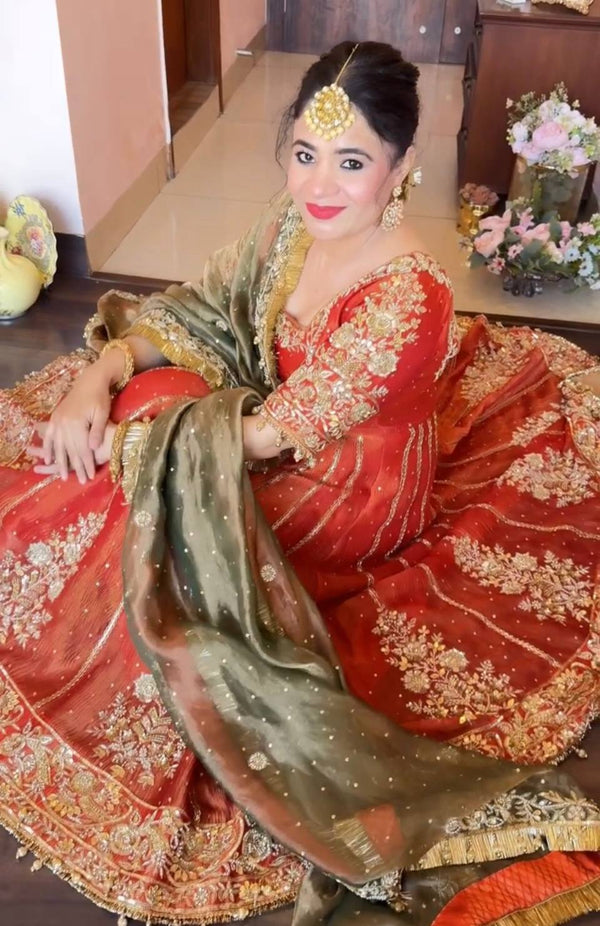 Women's Bridal Red Heavy Embroidered Lehenga Choli with Dupatta