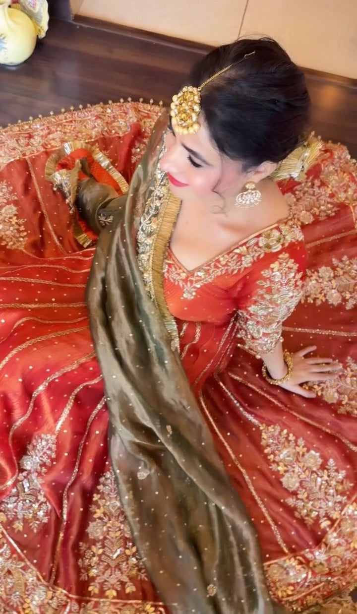 Women's Bridal Red Heavy Embroidered Lehenga Choli with Dupatta