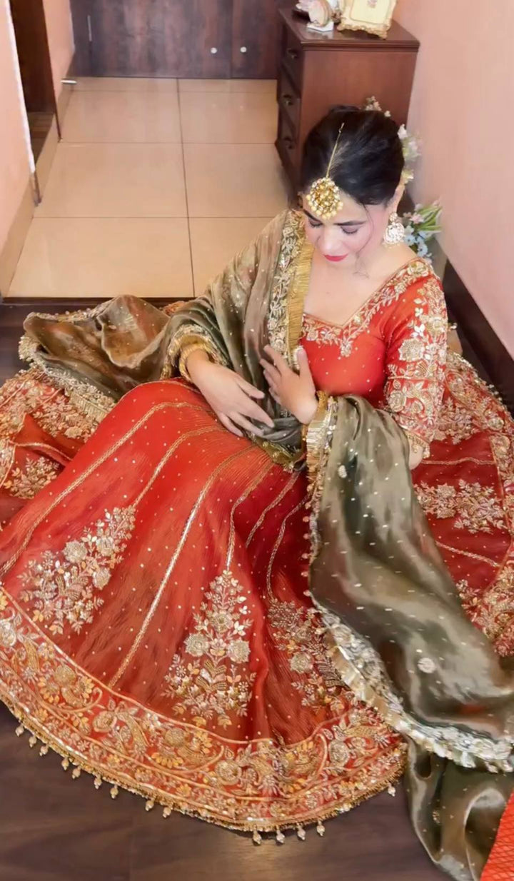 Women's Bridal Red Heavy Embroidered Lehenga Choli with Dupatta