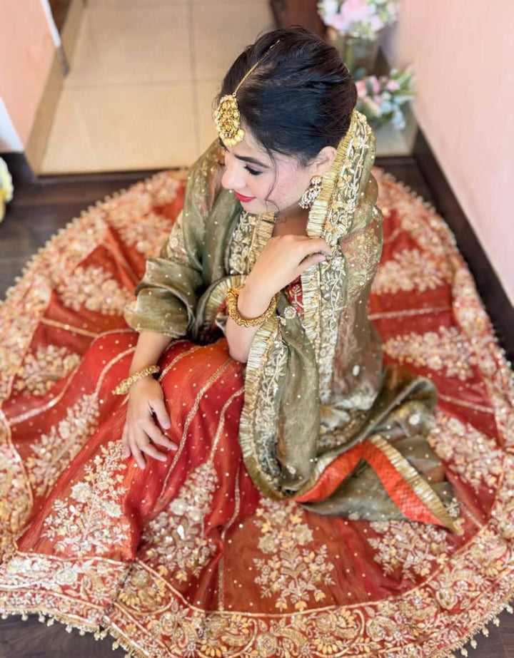 Women's Bridal Red Heavy Embroidered Lehenga Choli with Dupatta