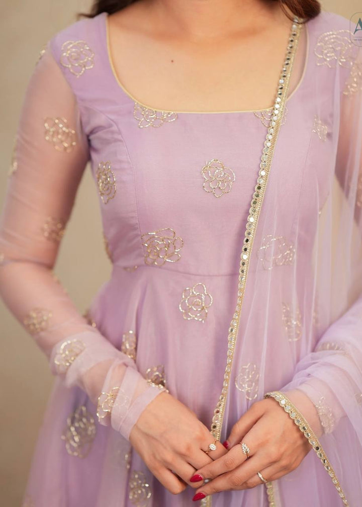 Women's Lavender Embellished Anarkali Gown with Dupatta