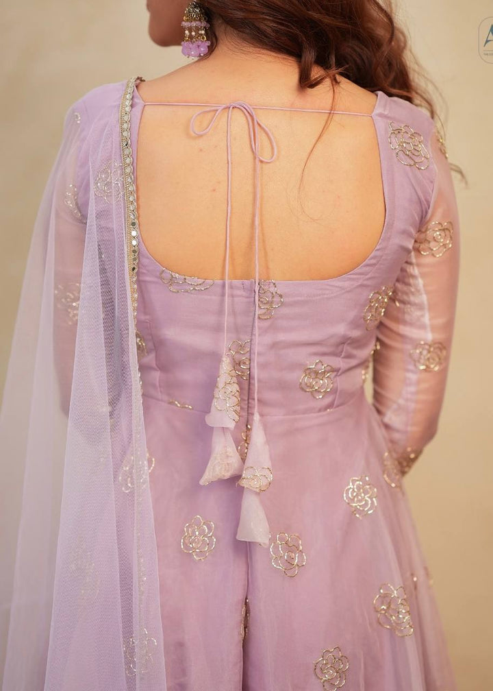 Women's Lavender Embellished Anarkali Gown with Dupatta