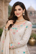 Women's Off-White Floral Embroidered Sharara Suit Set with Dupatta
