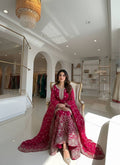 Women's Fuchsia Pink Heavy Embroidered Sharara Suit Set with Dupatta