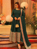 Women's Emerald Green Embroidered Anarkali Suit Set with Dupatta