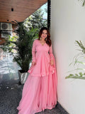 Women's Baby Pink Peplum Sharara Suit Set with Dupatta