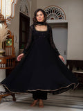 Women's Black Anarkali Kurta Set with Palazzo and Dupatta