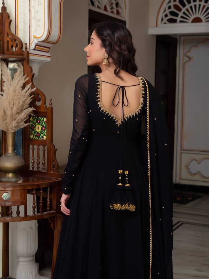 Women's Black Anarkali Kurta Set with Palazzo and Dupatta