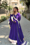 Women's Royal Purple Anarkali Suit Set with Dupatta