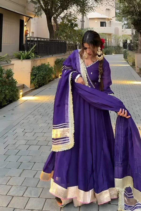 Women's Royal Purple Anarkali Suit Set with Dupatta
