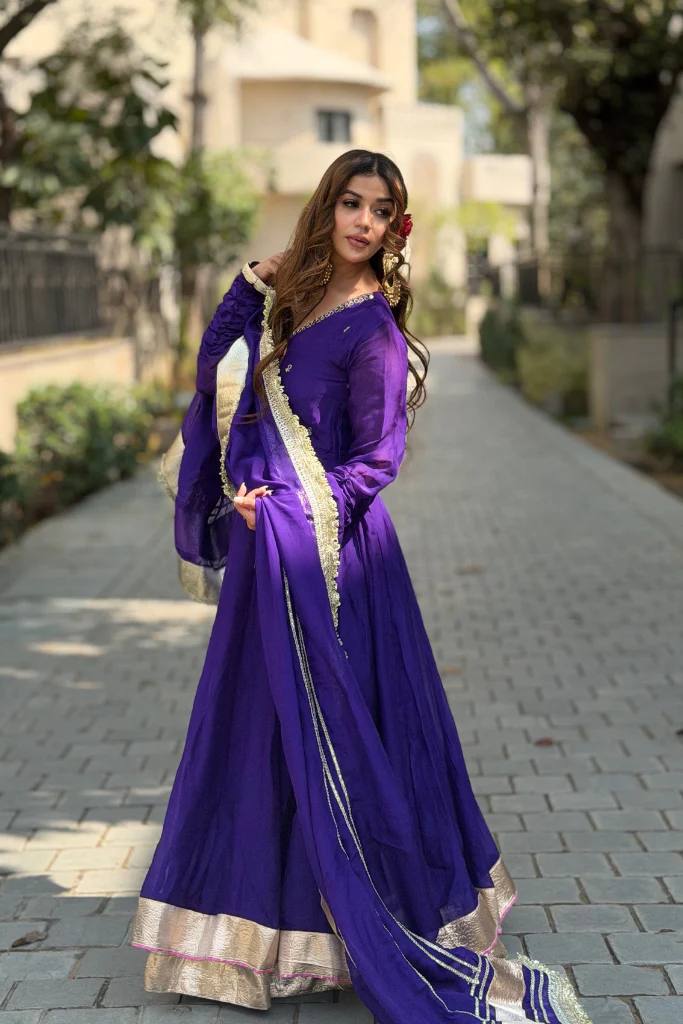 Women's Royal Purple Anarkali Suit Set with Dupatta