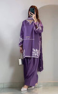 Women's Lavender Purple Embroidered Straight Suit Set with Dupatta