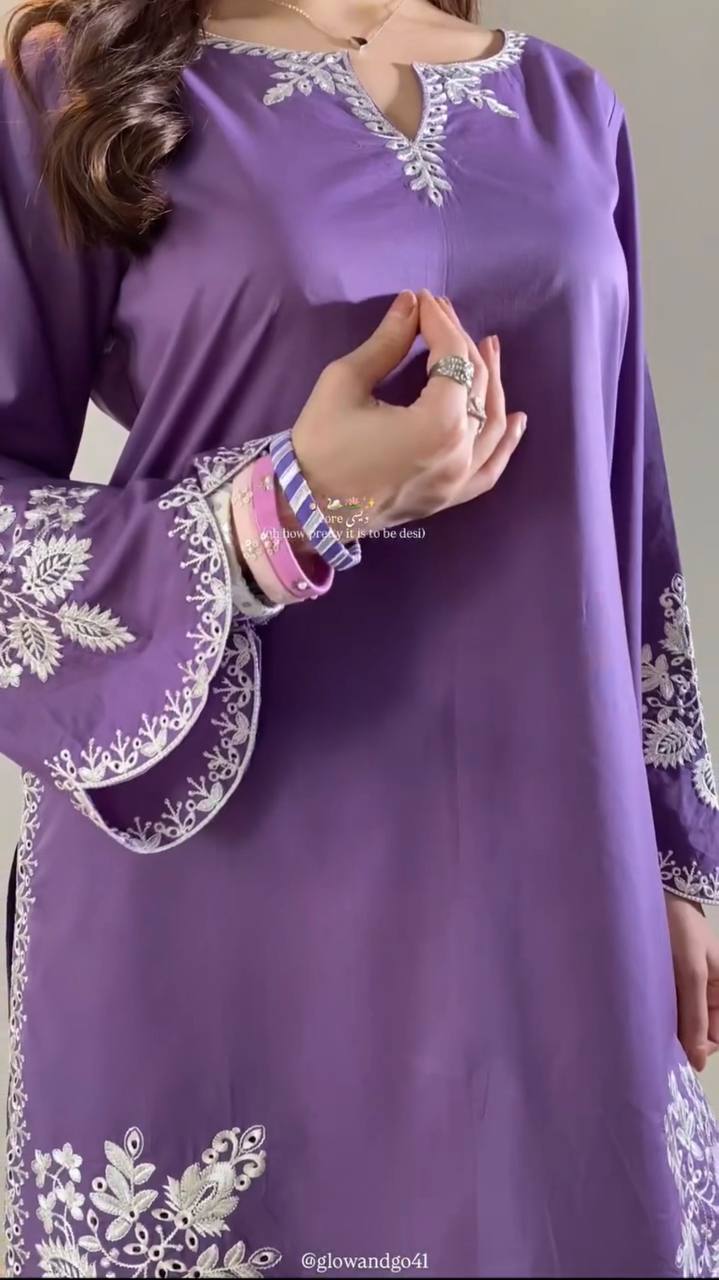 Women's Lavender Purple Embroidered Straight Suit Set with Dupatta