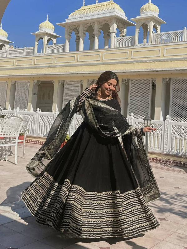 Women's Black Embroidered Anarkali Suit Set with Dupatta