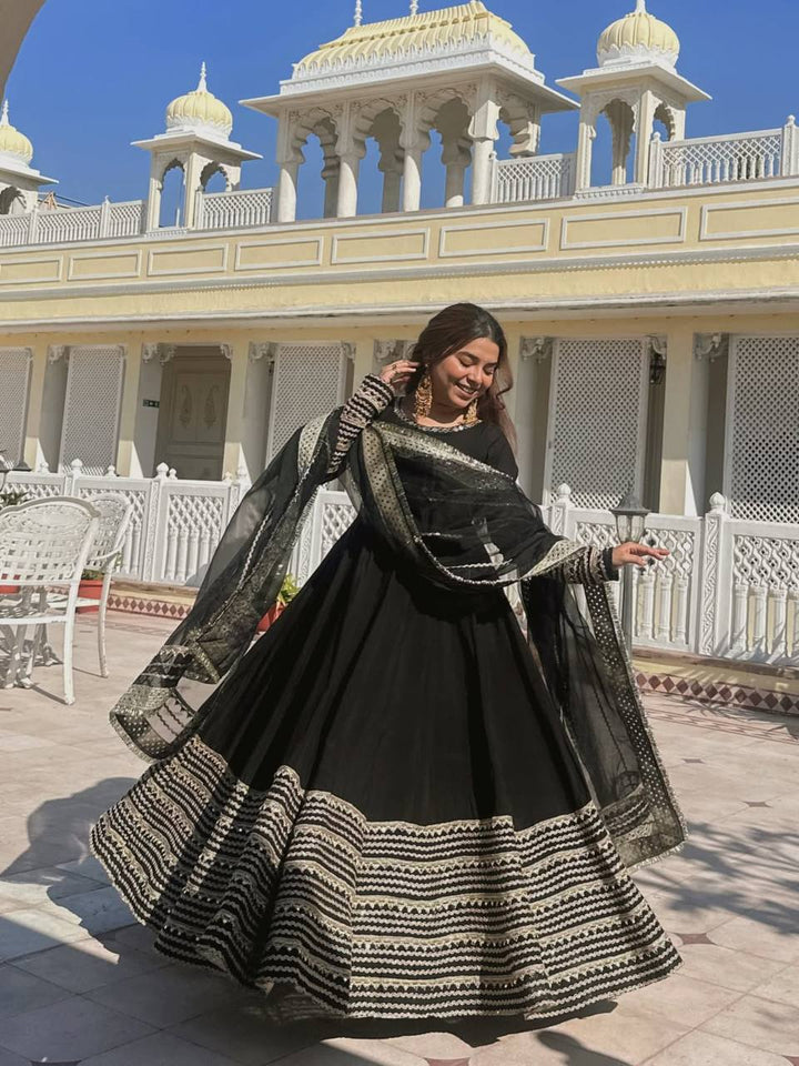 Women's Black Embroidered Anarkali Suit Set with Dupatta