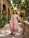 Women's White & Pink Floral Printed Anarkali Suit Set with Dupatta