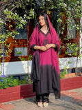Women's Magenta Pink & Black Ombre Straight Suit Set with Dupatta