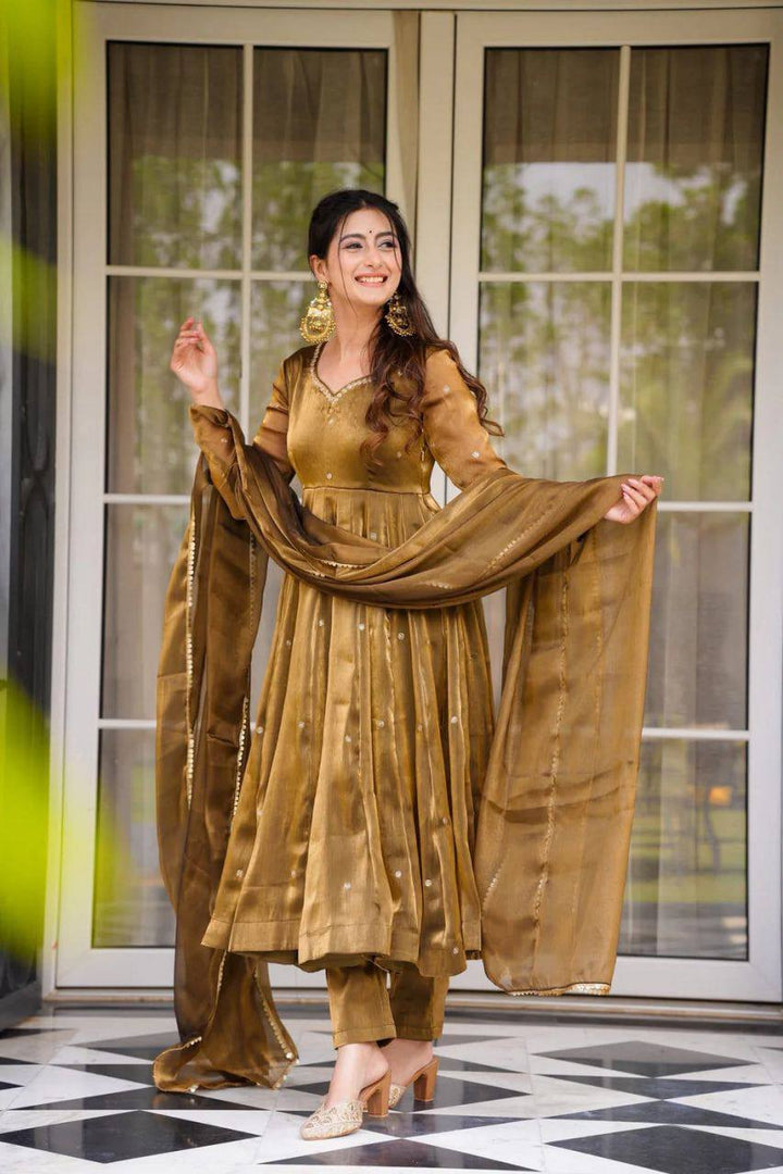 Women's Bronze Brown Anarkali Suit Set with Dupatta