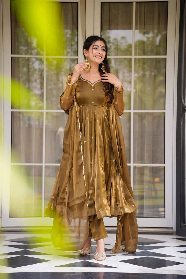 Women's Bronze Brown Anarkali Suit Set with Dupatta