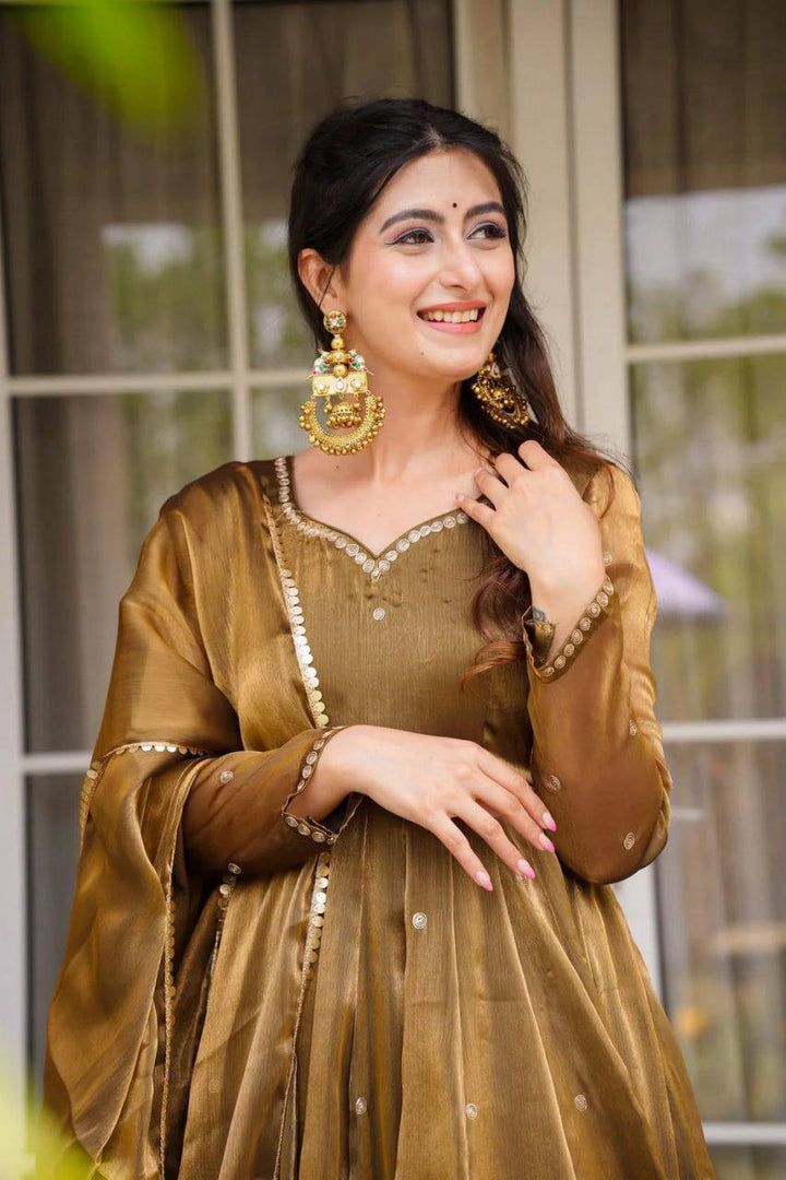 Women's Bronze Brown Anarkali Suit Set with Dupatta