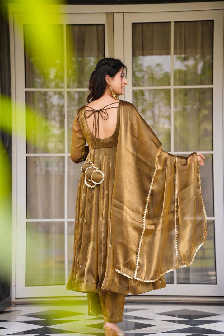 Women's Bronze Brown Anarkali Suit Set with Dupatta