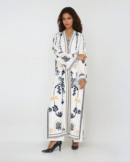 Women's Ivory Botanical Print Straight Kurta Set