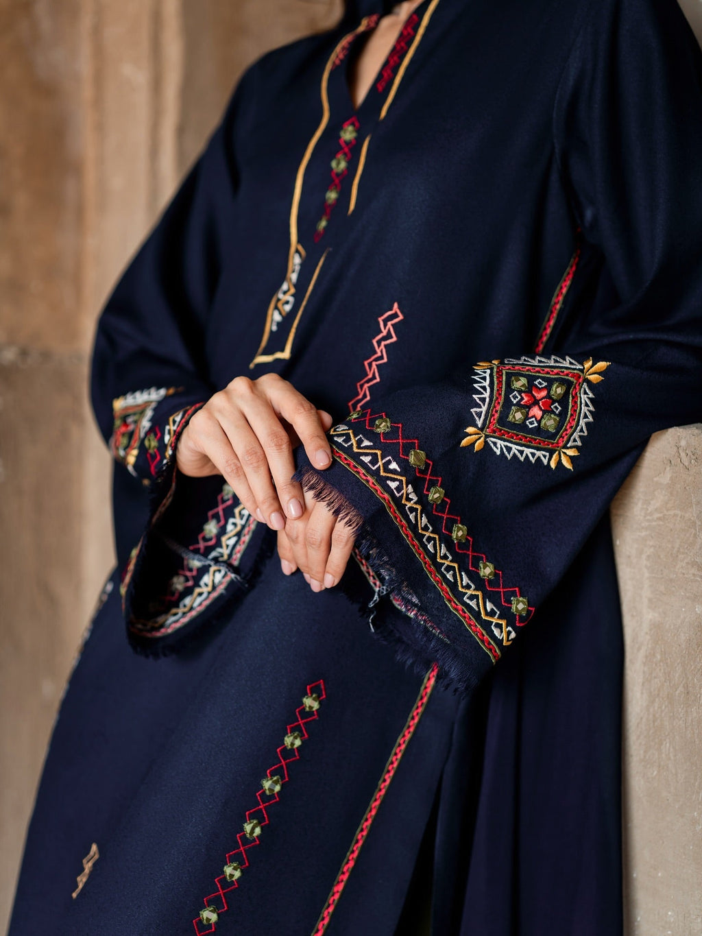 Women's Midnight Blue Embroidered Kurta Set with Sheer Dupatta