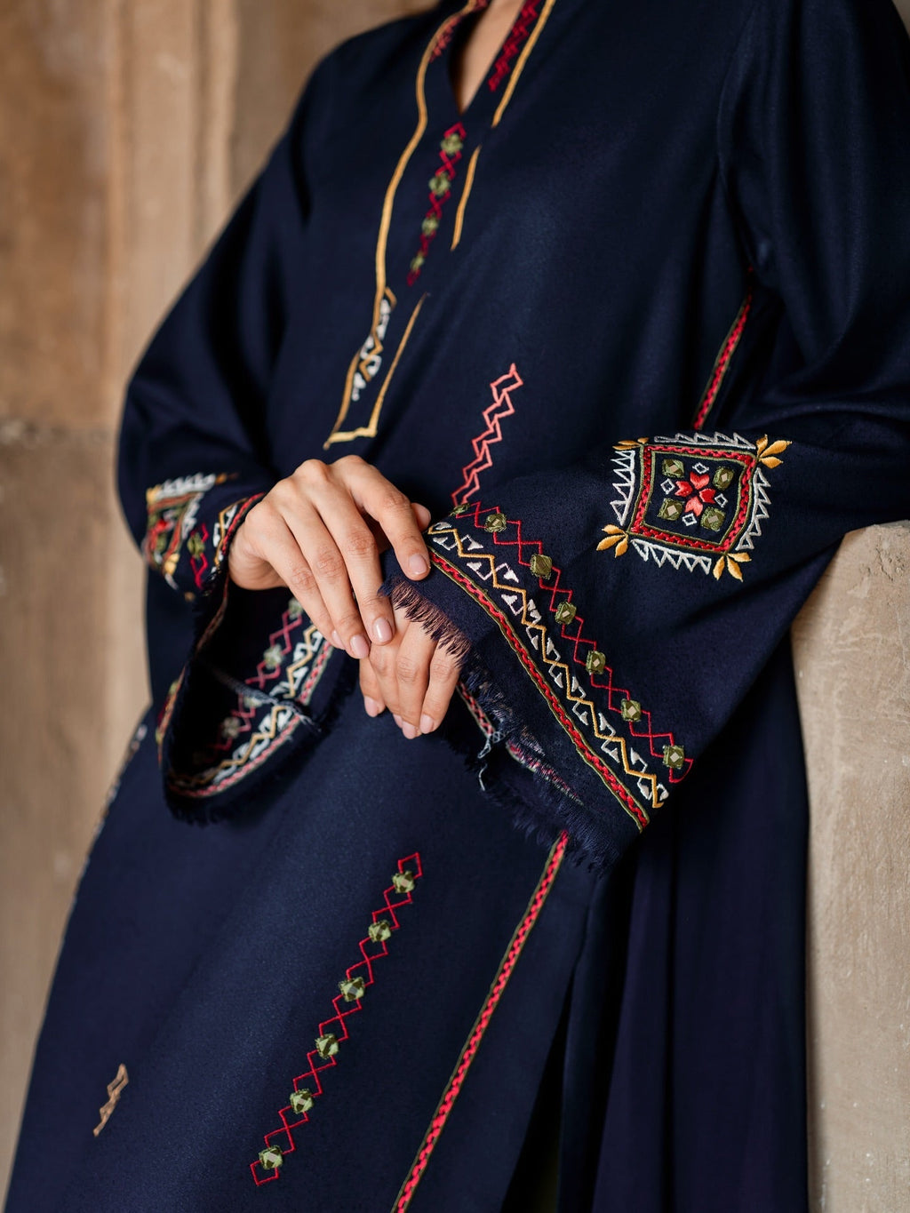 Women's Midnight Blue Embroidered Kurta Set with Sheer Dupatta