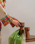 Women's Beige Multicolor Embroidered Straight Kurta Set with Contrast Dupatta